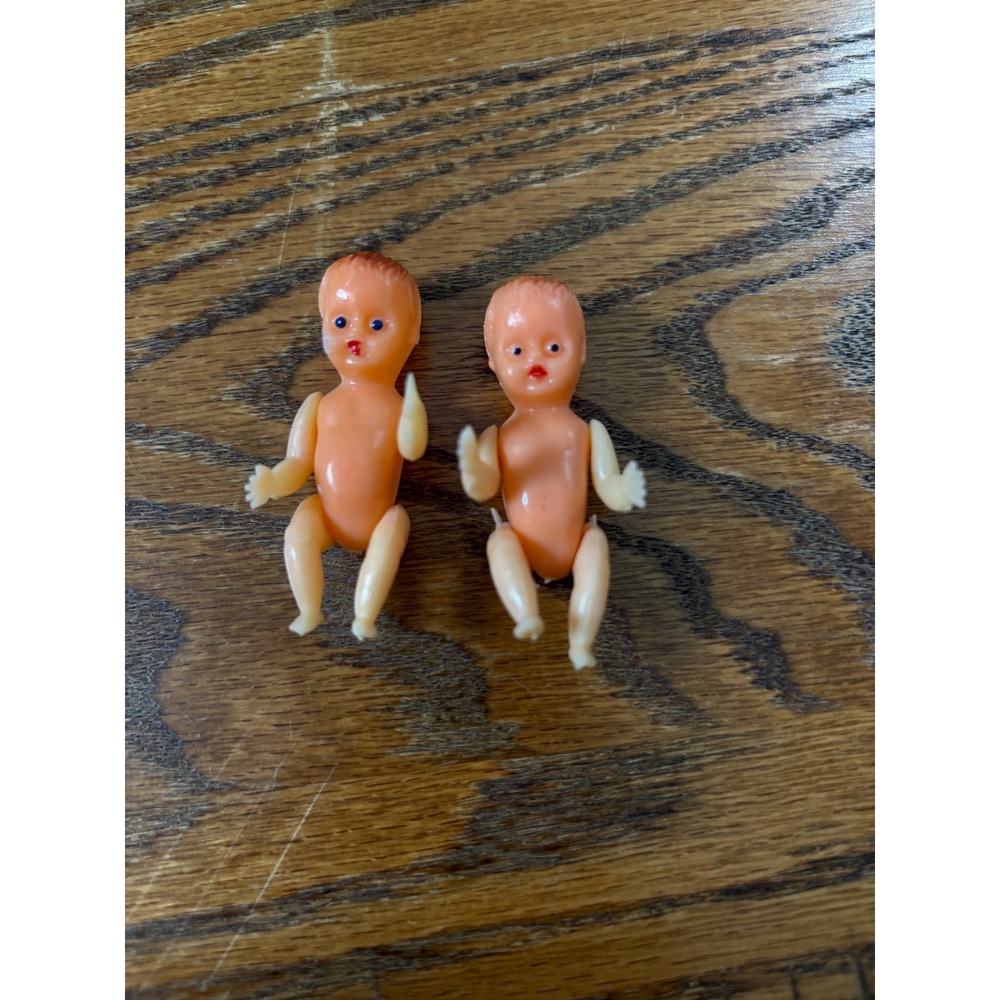 2 VTG Mini Jointed Baby Dolls Hong‎ Kong plastic 40s-50s Collectible Doll house